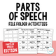 Parts of Speech File Folder Activities cover featuring 23 printable grammar tasks