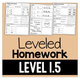 Leveled Homework Level 1.5: cover with sample weekly homework pages
