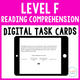 Level F Reading Comprehension Digital Task Cards: tablet with a ballerina passage and a question about feeling nervous