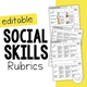 Social Skills Rubrics cover with editable social-interaction rating tools
