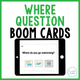 Where Question Interactive Boom Cards: tablet asking where you go swimming with three picture choices
