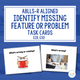 Identify Missing Feature or Problem cover with ABLLS-R task codes and sample task cards
