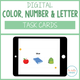 Colors, Numbers, & Letters Digital Task Cards: tablet showing the word blue with three colored object choices