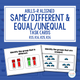 Same/Different & Equal/Unequal cover with ABLLS-R task codes and sample task cards