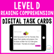 Level D Reading Comprehension Digital Task Cards: tablet showing a passage about Kate sharing fruit with children