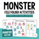 Monster Themed File Folder Activities cover featuring 12 printable activities