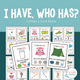 I Have, Who Has? Category Card Game: cover with milk, owl, and tent cards paired with illustrated category clues
