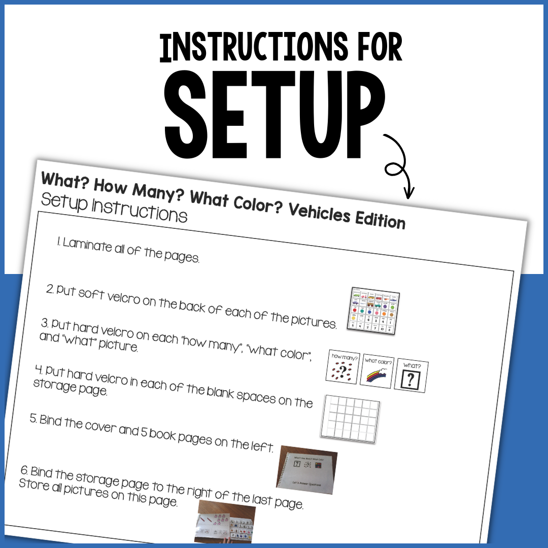 Count, Color, & Name Wh-Question Adapted Book - Vehicles
