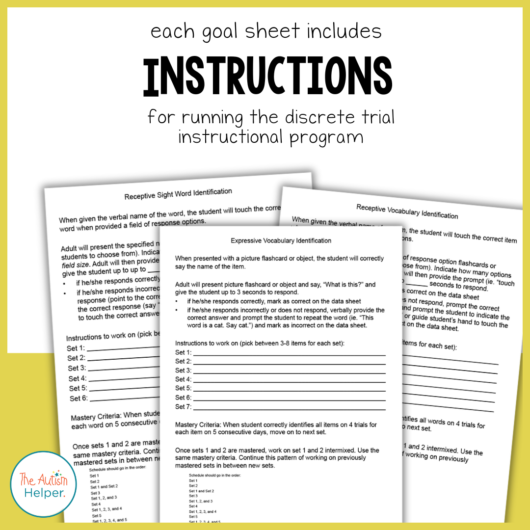 Editable Discrete Trial & Data Goal Sheets Set 2