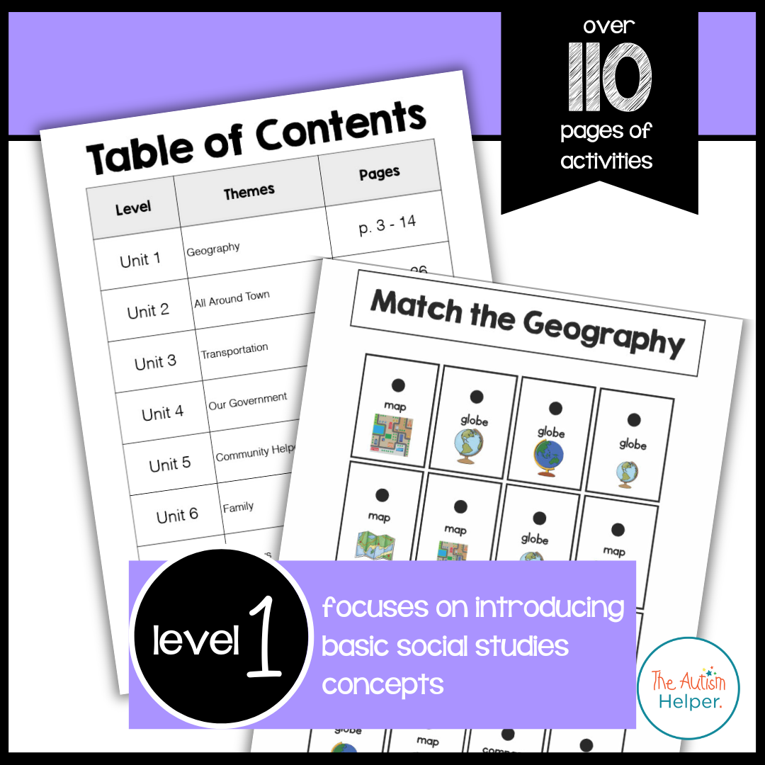 Level 1 Social Studies Leveled Daily Curriculum FILE FOLDER ACTIVITIES