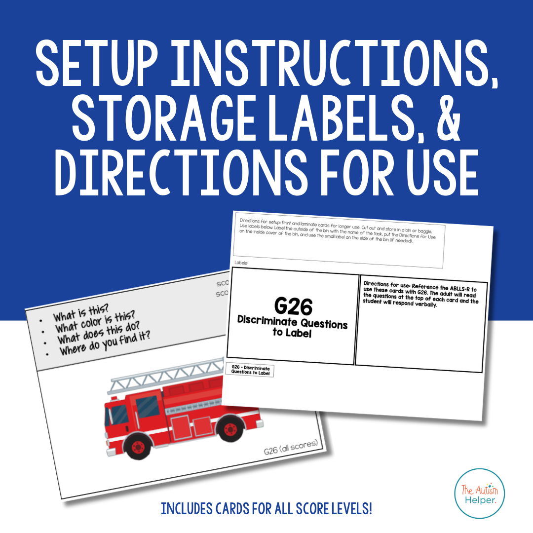 Discriminate Between Different Questions contents with storage labels, setup directions, and data sheets
