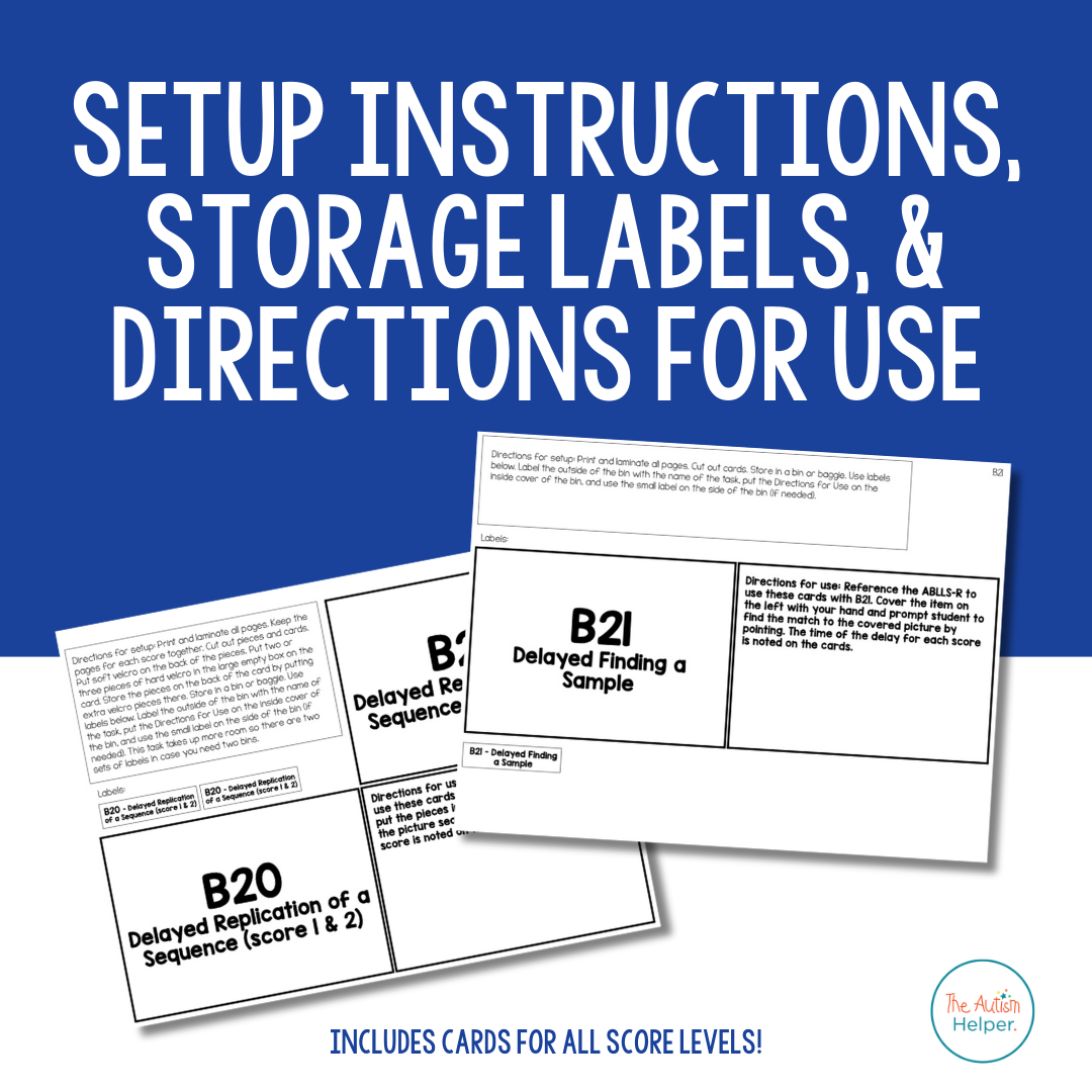 Delayed Match and Sequence contents with storage labels, setup directions, and data sheets