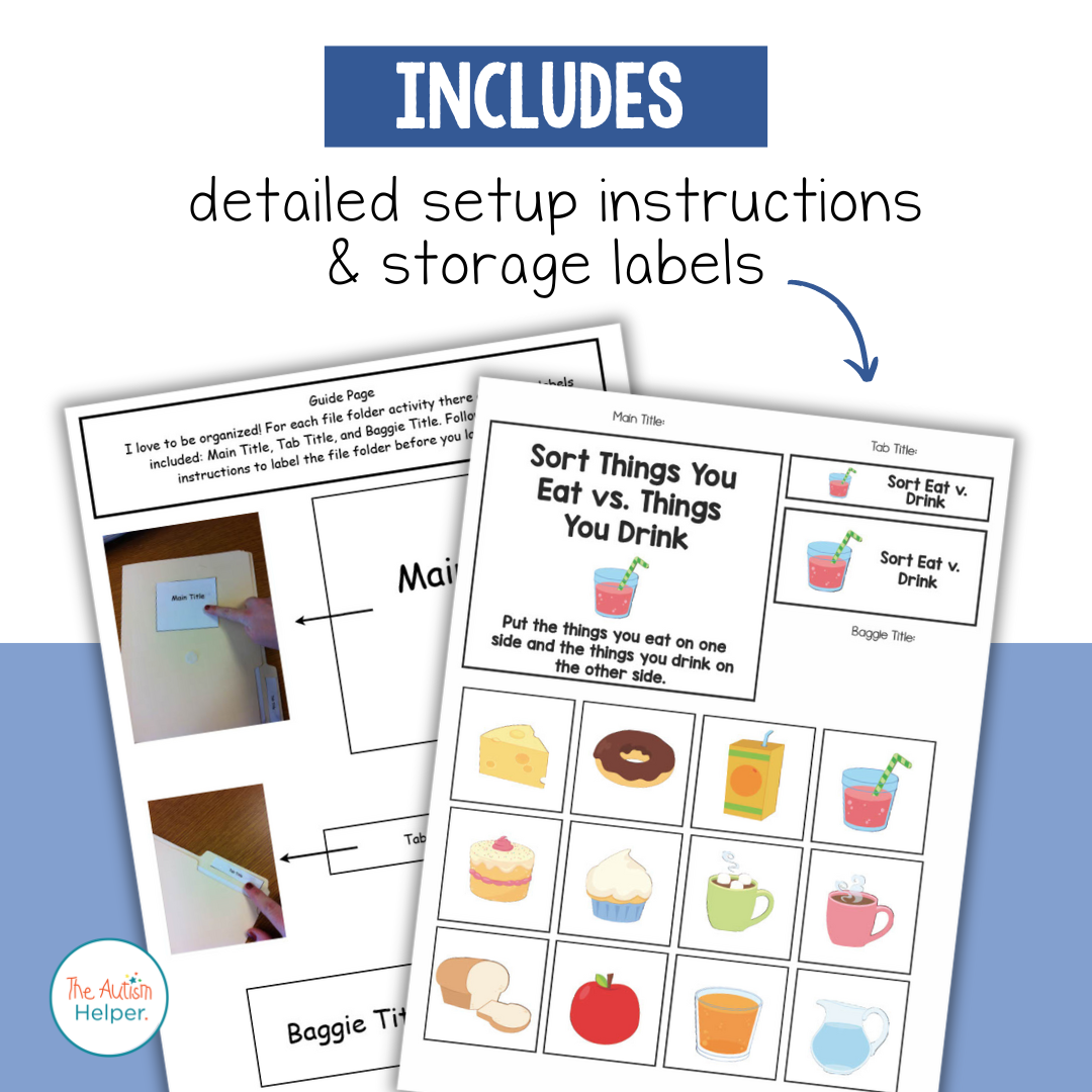 Food, Animals, and Clothing Sorting File Folder Activities