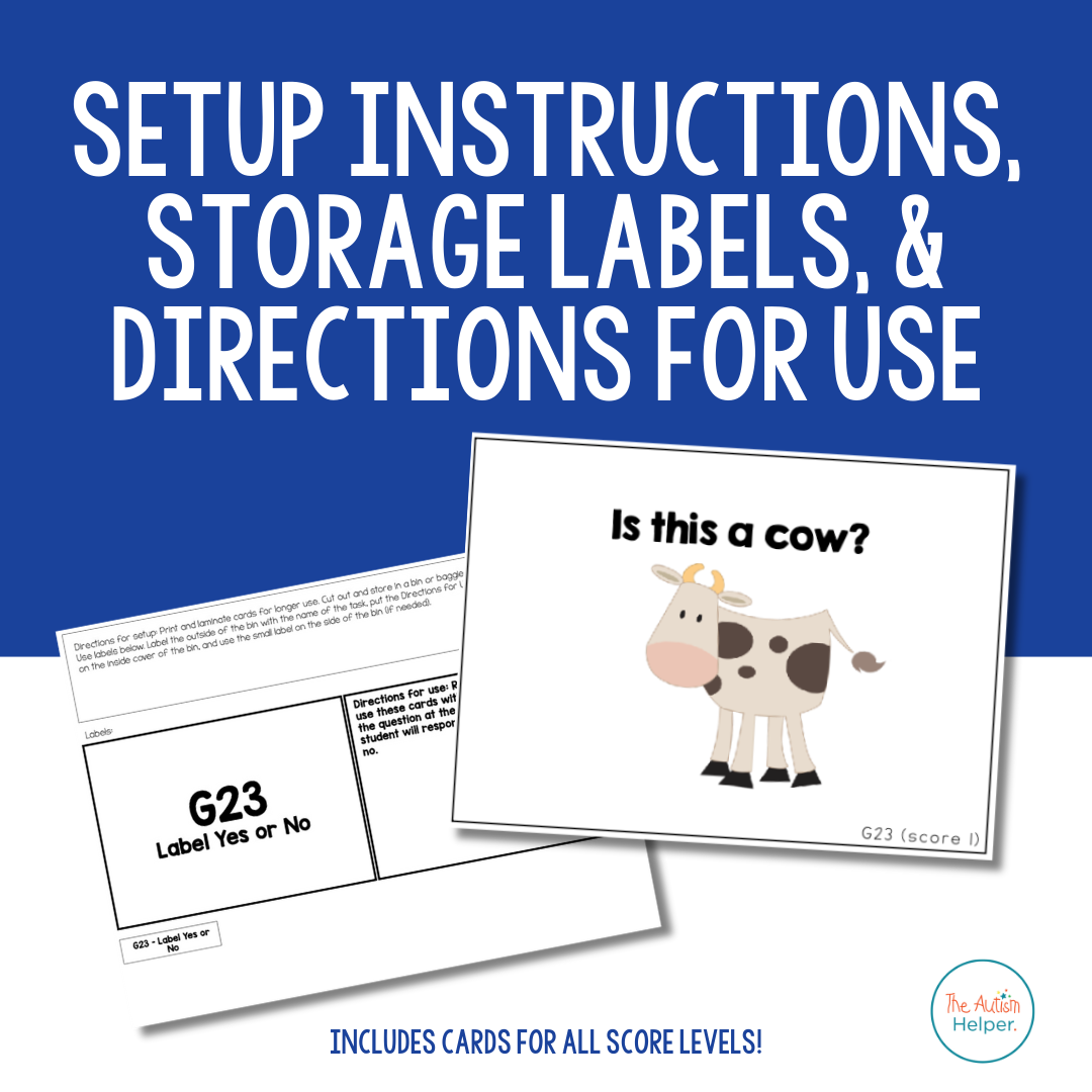 Yes/No contents with storage labels, setup directions, and data sheets