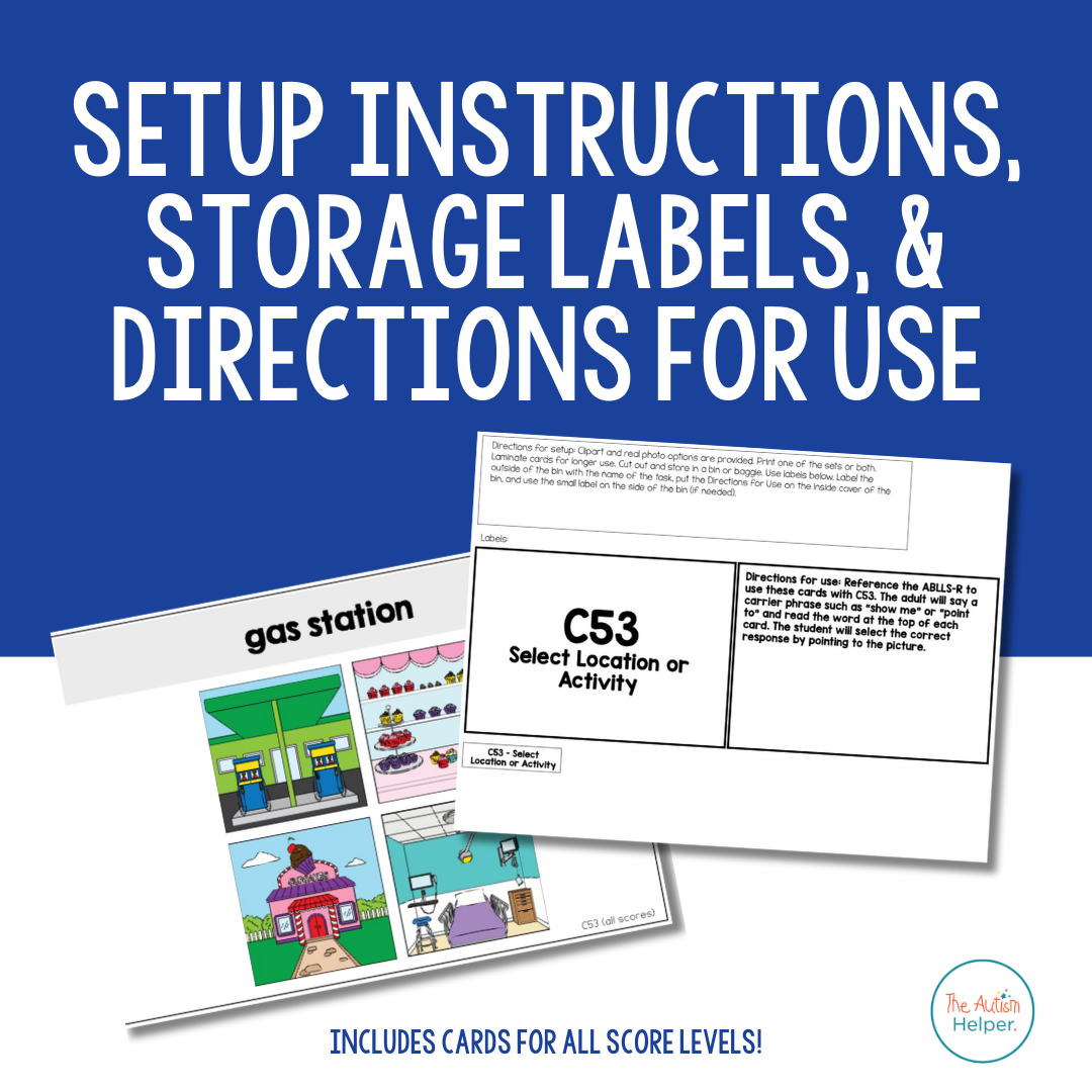 Select Location or Activity contents with storage labels, setup directions, and data sheets
