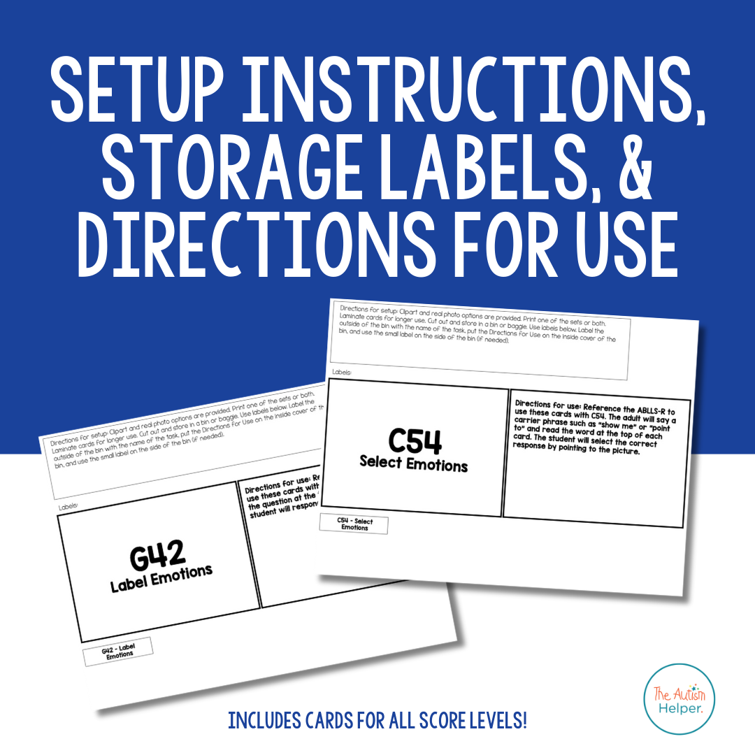 Emotion contents with storage labels, setup directions, and data sheets