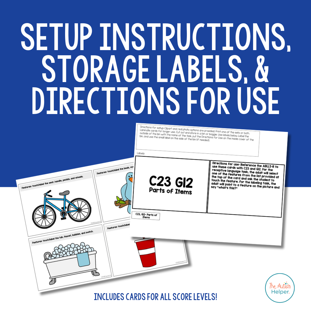 Parts of Items contents with storage labels, setup directions, and data sheets