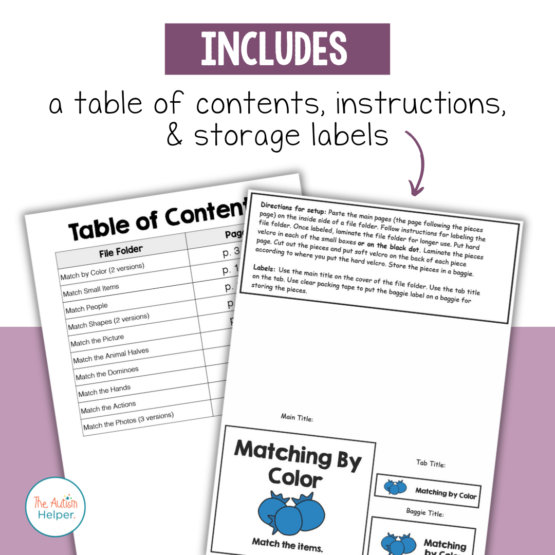 Complex Matching File Folder Activities