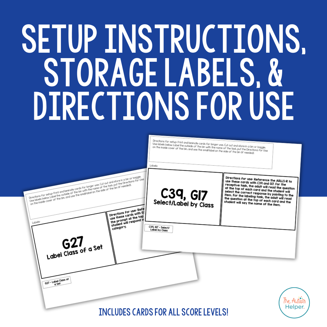Class/Category contents with storage labels, setup directions, and data sheets