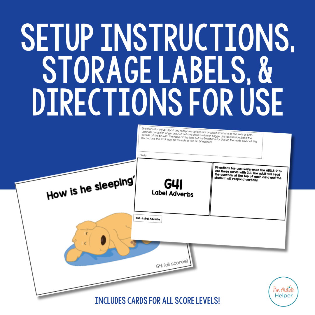 Adverb contents with storage labels, setup directions, and data sheets