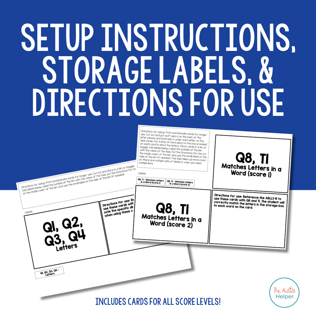 Letter contents with storage labels, setup directions, and data sheets
