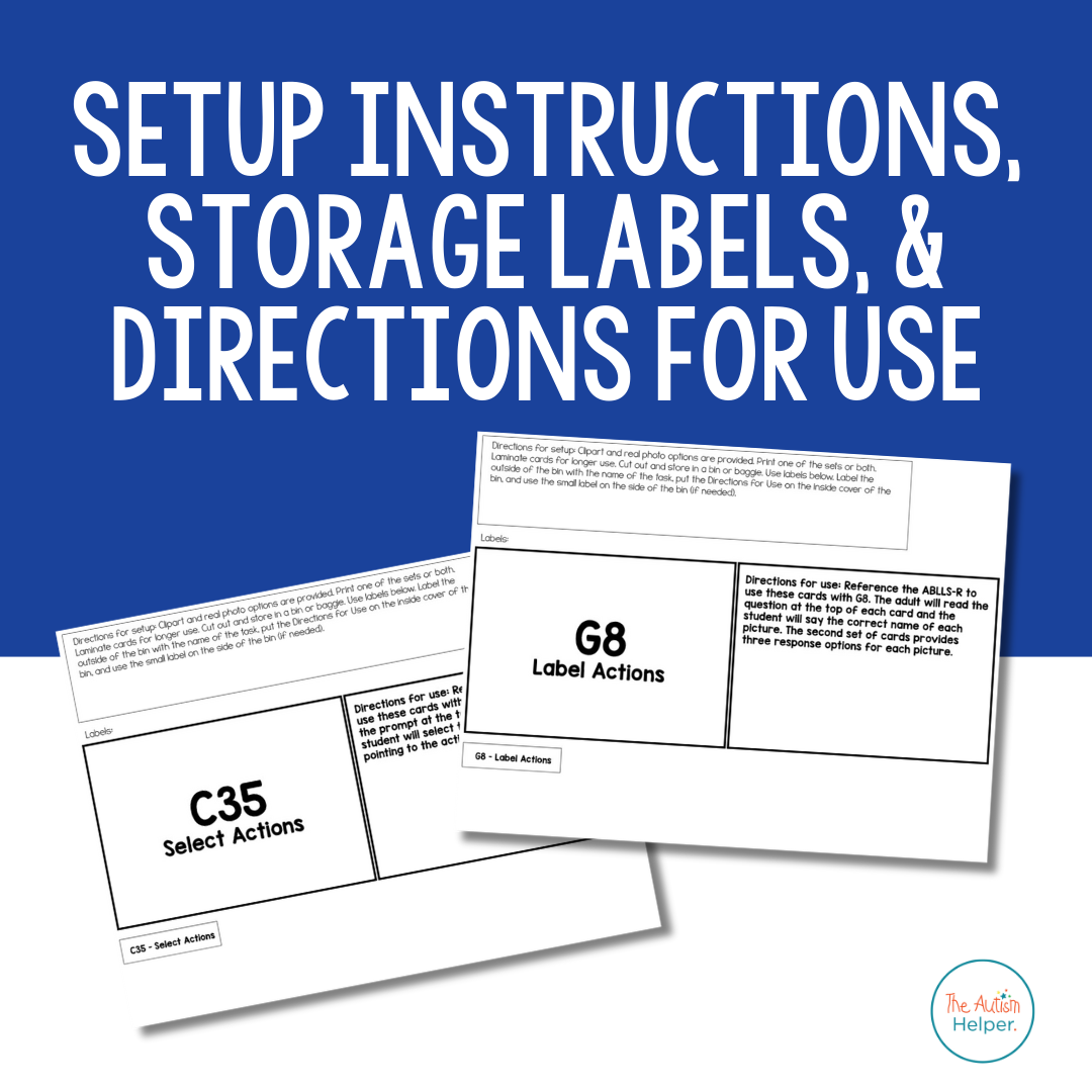 C35 Select Actions and G8 Label Actions setup instructions and storage labels