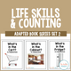Life Skills and Counting Adapted Book Series Set 2 cover featuring three everyday-vocabulary books