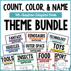 Count, Color, & Name Wh-Question Adapted Book - Theme Bundle