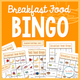 Breakfast Food Bingo: cover with breakfast picture boards, calling cards, and counters for vocabulary practice