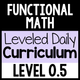 Functional Math Leveled Daily Curriculum Level 0.5 cover for foundational real-world math instruction