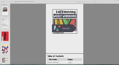 Easy Matching Weekly Workbooks - Outer Space Edition