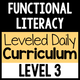 Functional Literacy Leveled Daily Curriculum Level 3 cover for advanced real-world literacy instruction
