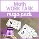 Math Work Task Mega Pack cover with number-word matching cards for special education math practice