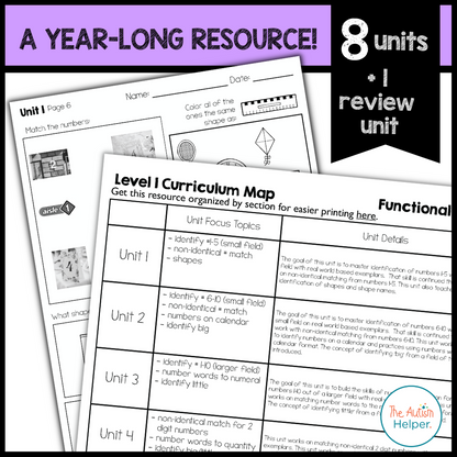 Functional Math Leveled Daily Curriculum {LEVEL 1}