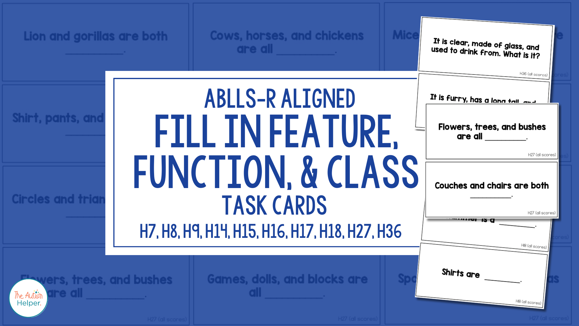 Feature Function Class Task Cards Fill In Feature, Function, and Class Task Cards [ABLLS-R Aligned to H ...