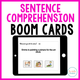 Sentence Comprehension Interactive Boom Cards: tablet matching a sentence about painting to one of three scenes