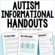 Autism Informational Handouts for Parents & Families cover with sample flyers about learning and independence