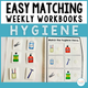 Easy Matching Weekly Workbooks Hygiene Edition cover, a hygiene-themed errorless matching workbook for special education