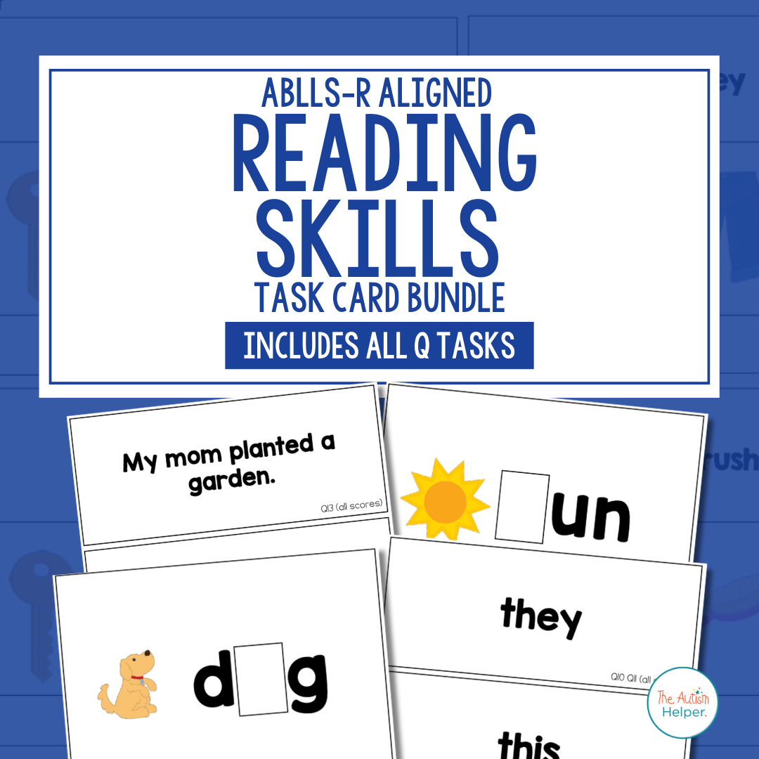 Reading Skills Task Card BUNDLE [ABLLS-R Aligned ALL Q TASKS]