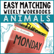 Easy Matching Weekly Workbooks Animal Edition cover, an animal-themed errorless matching workbook for special education
