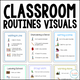 Classroom Routines Visuals cover showing step-by-step picture guides for waiting in line, sharpening a pencil, and getting a drink