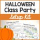 Halloween Class Party Setup Kit: cover with station plans, a rotation chart, mini-schedules, and pumpkin graphics