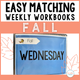 Easy Matching Weekly Workbooks Fall Edition cover, a fall-themed errorless matching workbook for special education and autistic learners
