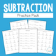 Subtraction Practice Pack cover featuring systematic, scaffolded instruction