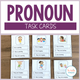 Pronoun Task Cards cover featuring he, she, and they