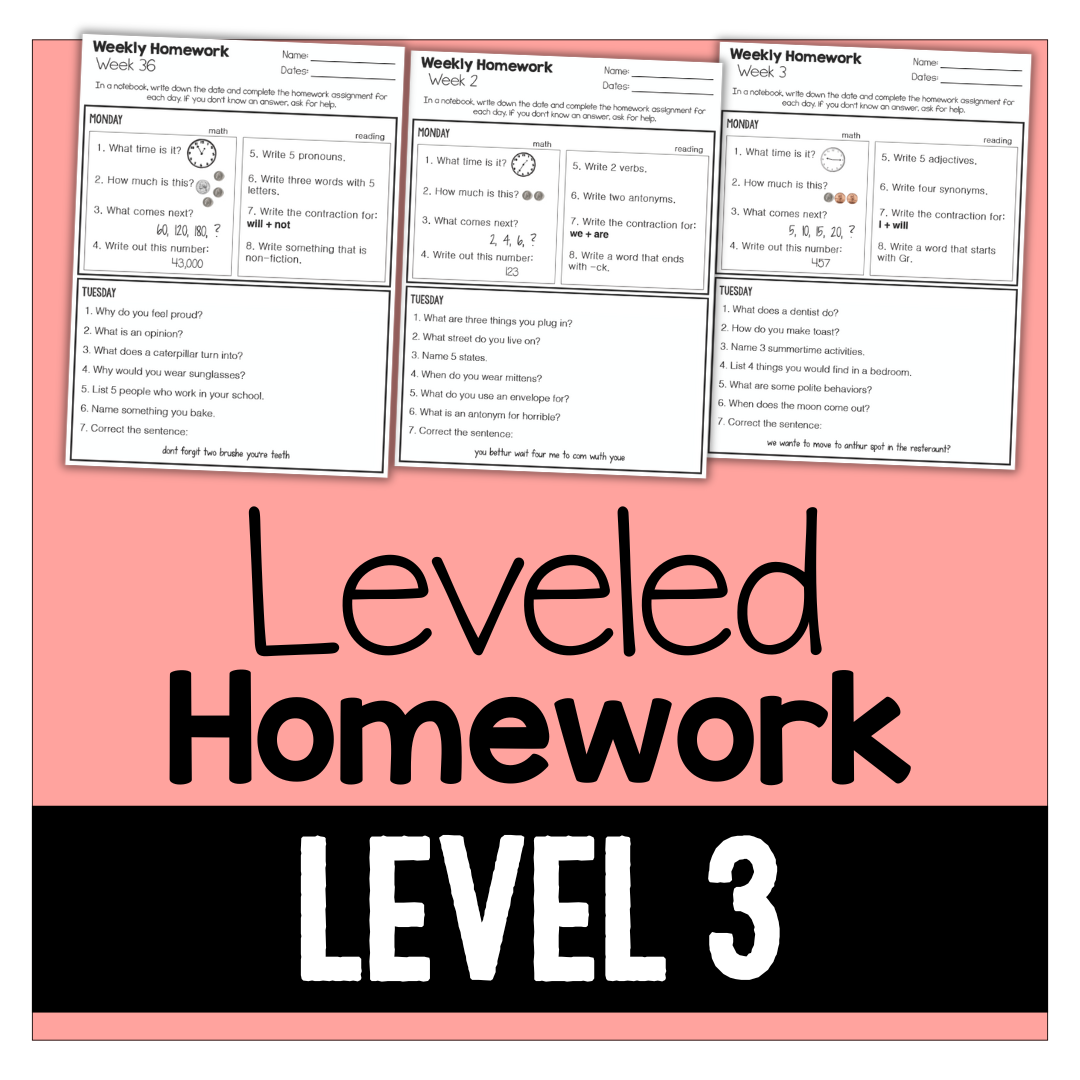 Leveled Homework {Level 3}