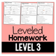 Leveled Homework Level 3: cover with sample weekly homework pages