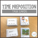 Time Preposition Task Cards cover featuring in, on, and at