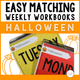 Easy Matching Weekly Workbooks Halloween Edition cover, a Halloween-themed errorless matching workbook for special education