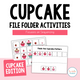 Cupcake Sorting, Counting, & Patterns File Folder Activities cover featuring 30 tasks